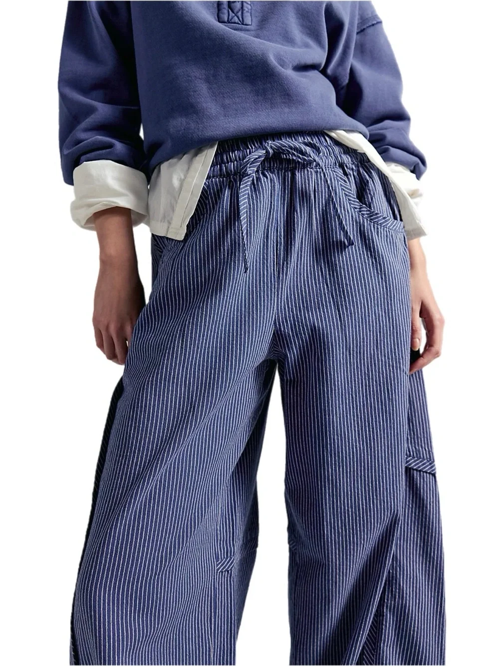 Free People Something Good Pull on Barrel Pants Navy Combo SMALL New With Tags